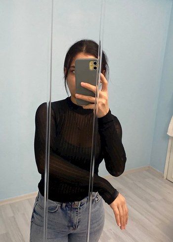 s Beden Siyah Transparan Yarım Crop Top