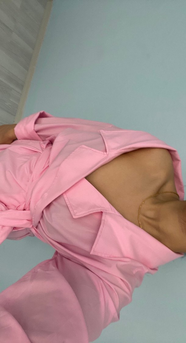 Pembe Midi Boylu Loose Fit Kadın Gömlek - Görsel 3