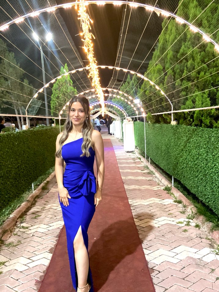 Kadın Lacivert Uzun Drapeli Straplez Elbise - Görsel 3