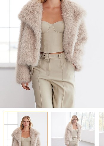 Bej Kadın Suni Kürk Ceket - Görsel 2