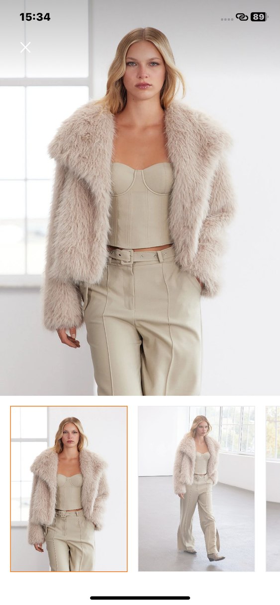 Bej Kadın Suni Kürk Ceket - Görsel 2