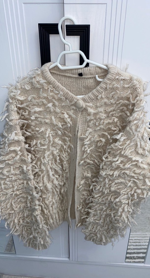 Bej Bohem Salaş Örgü Kadın Hırka - Görsel 2