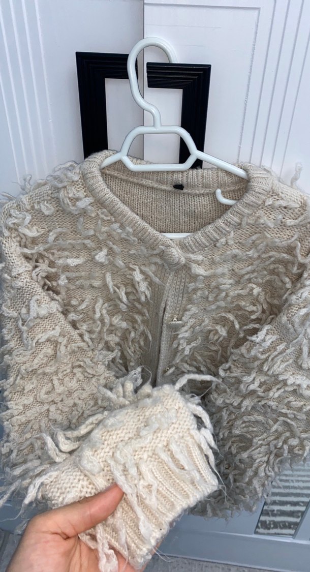 Bej Bohem Salaş Örgü Kadın Hırka - Görsel 3