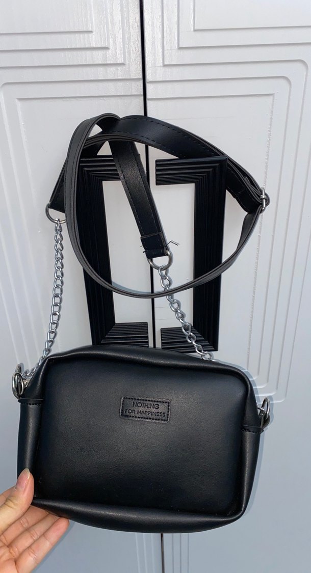 Zincir Detaylı Siyah Deri Kadın Çapraz Çanta - Görsel 2