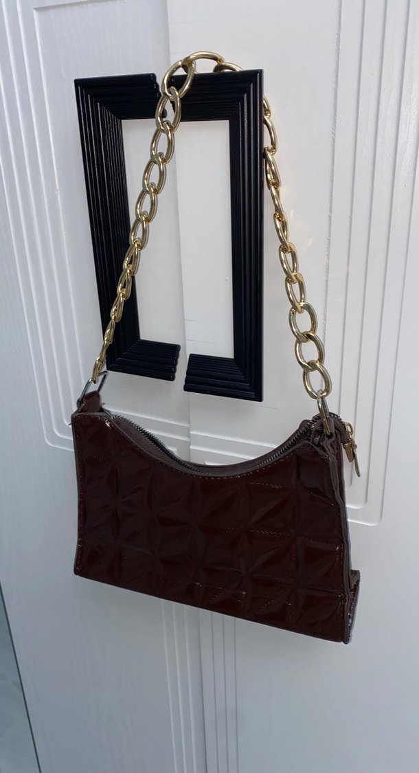 Zincir Detaylı Kahverengi Deri Kadın Çanta - Görsel 2