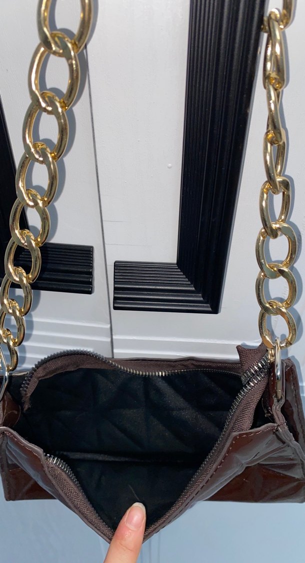 Zincir Detaylı Kahverengi Deri Kadın Çanta - Görsel 3