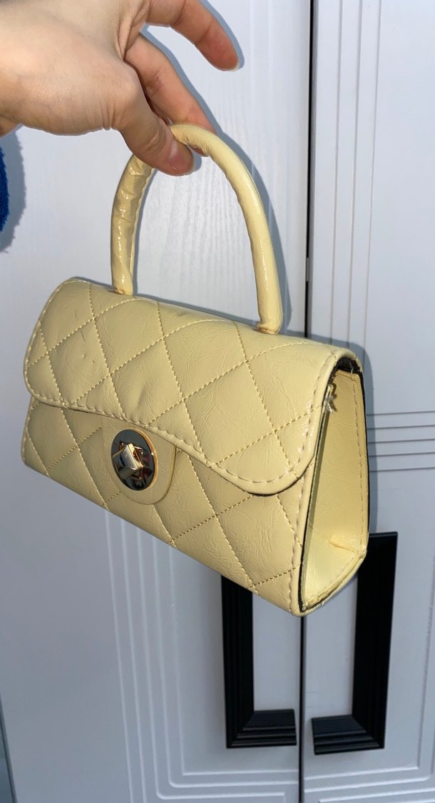 Sarı Deri Tokalı Kadın Çanta - Görsel 2