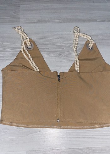Bej Mini Streetwear Bralet İp Askılı - Görsel 2