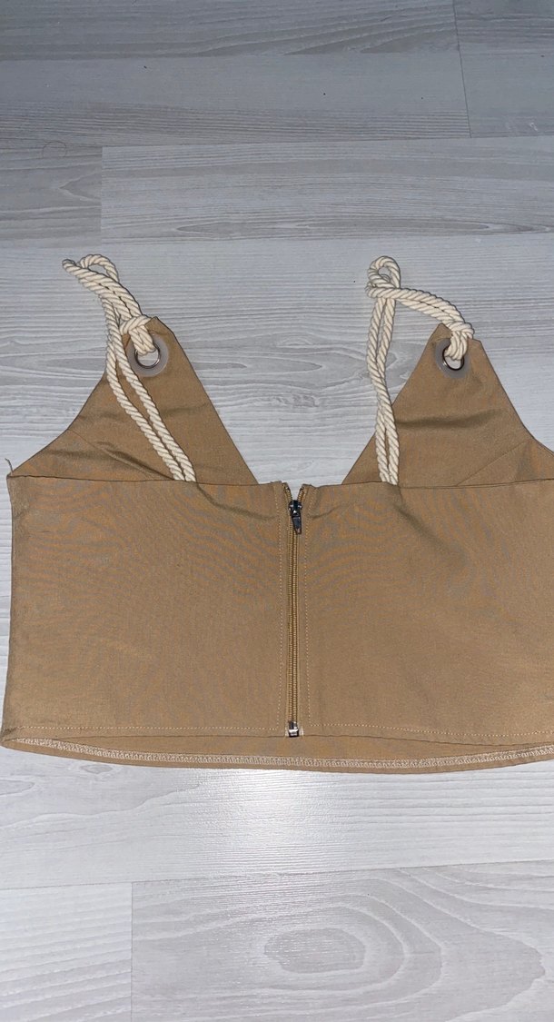 Bej Mini Streetwear Bralet İp Askılı - Görsel 2