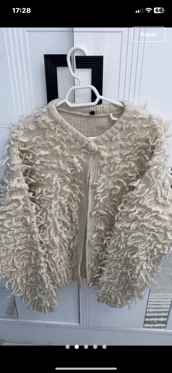 Gri Uzun Kollu Tüylü Midi Hırka - Görsel 2