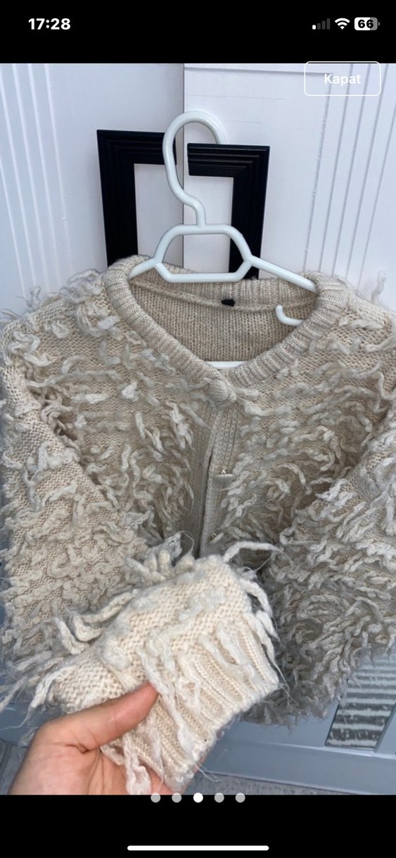 Gri Uzun Kollu Tüylü Midi Hırka - Görsel 3