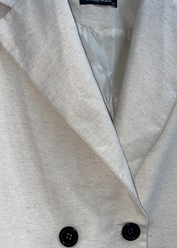 Bej Kadın Keten Düğmeli Blazer Ceket - Görsel 2