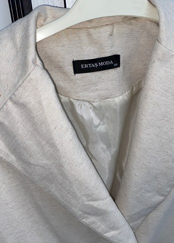 Bej Kadın Keten Düğmeli Blazer Ceket - Görsel 3