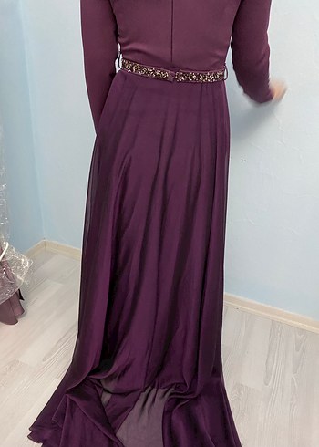 Uzun Kollu Mor Gotik Abiye Elbise - Görsel 9