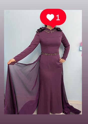 Uzun Kollu Mor Gotik Abiye Elbise - Görsel 3