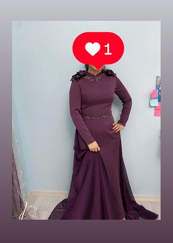 Uzun Kollu Mor Gotik Abiye Elbise - Görsel 4