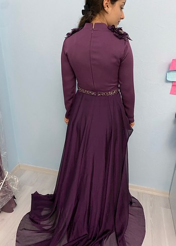 Uzun Kollu Mor Gotik Abiye Elbise - Görsel 5