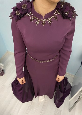 Uzun Kollu Mor Gotik Abiye Elbise - Görsel 2