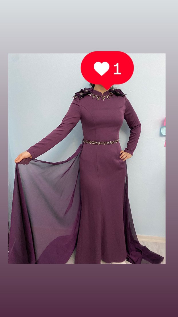 Uzun Kollu Mor Gotik Abiye Elbise - Görsel 3
