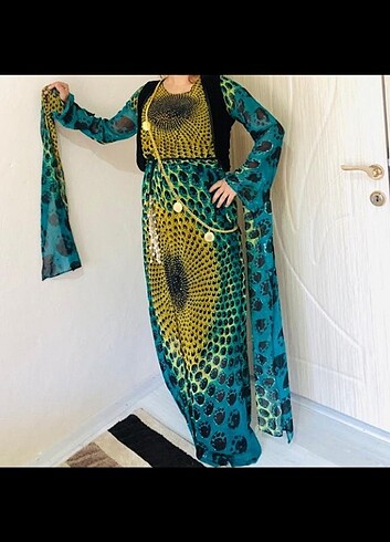 Zara Irak modeli yeşil taşlı yöresel fistan