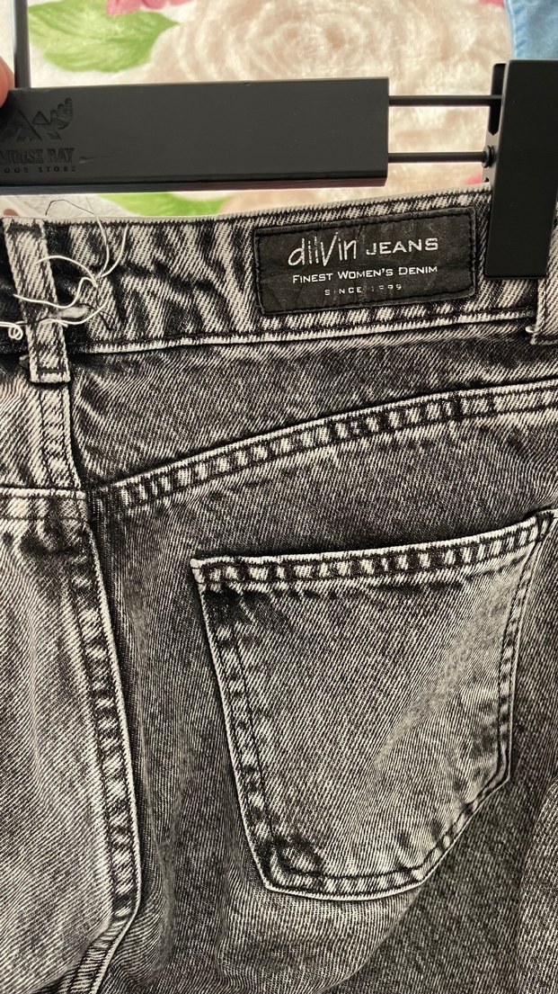 Gri Batik Desenli Kadın Denim Pantolon - Görsel 4