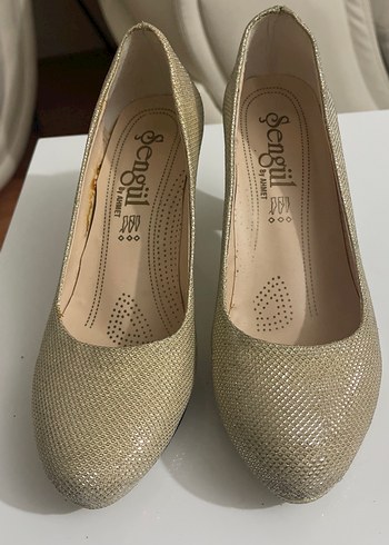 Bej Parlak Yılan Desenli Kalın Topuklu Kadın Ayakkabı - Görsel 3