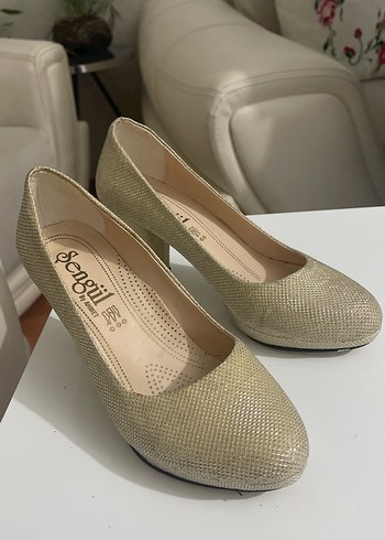 Bej Parlak Yılan Desenli Kalın Topuklu Kadın Ayakkabı - Görsel 2