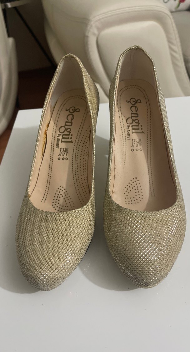 Bej Parlak Yılan Desenli Kalın Topuklu Kadın Ayakkabı - Görsel 3