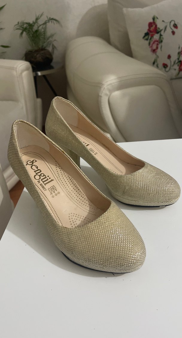 Bej Parlak Yılan Desenli Kalın Topuklu Kadın Ayakkabı - Görsel 2