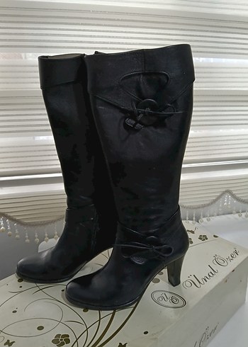 Siyah Deri Tokalı Dizüstü Çizme - Görsel 5