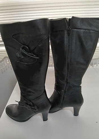 Siyah Deri Tokalı Dizüstü Çizme - Görsel 3
