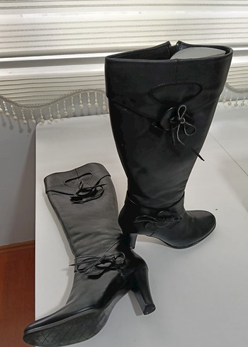 Siyah Deri Tokalı Dizüstü Çizme - Görsel 2