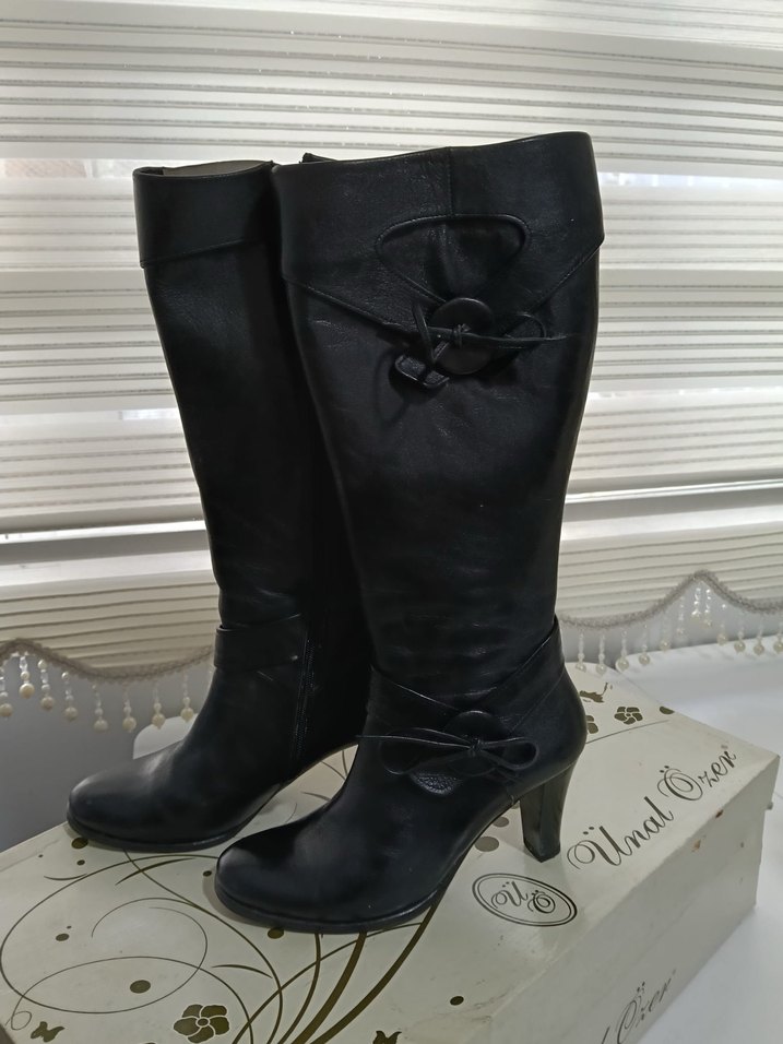 Siyah Deri Tokalı Dizüstü Çizme - Görsel 5