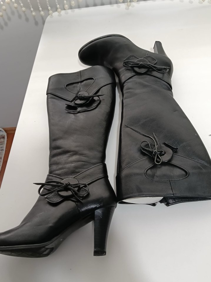 Siyah Deri Tokalı Dizüstü Çizme - Görsel 4