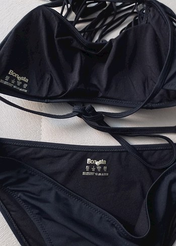 40 Beden siyah Renk Püsküllü Siyah Mini Bikini Takımı