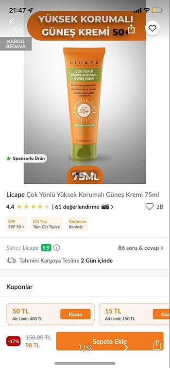 Licape güneş kremi
