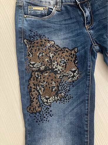 36 Beden mavi Renk Leopar Düşük Bel Pantolon
