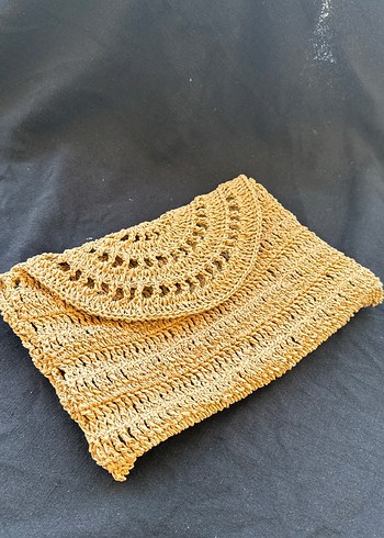 Kahverengi Örgü Bohem Kadın Clutch Çanta - Görsel 6