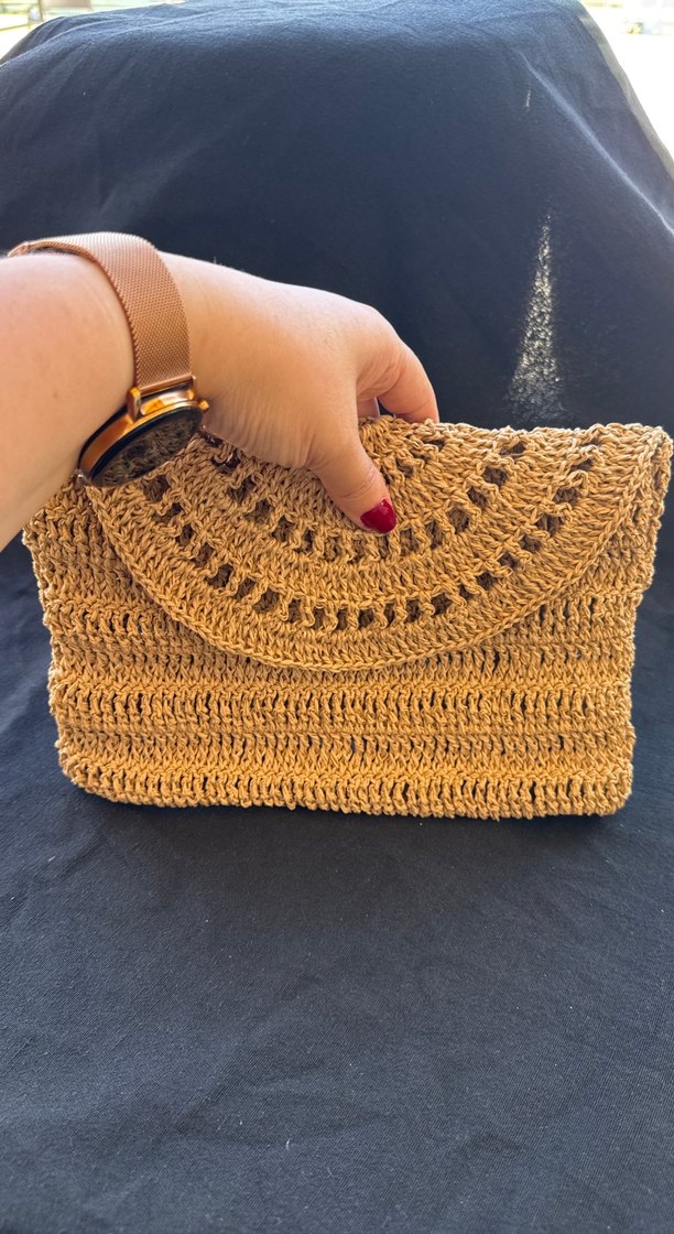 Kahverengi Örgü Bohem Kadın Clutch Çanta - Görsel 5