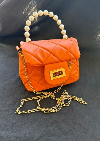 Boncuklu Turuncu Deri Kadın Çanta - Görsel 5