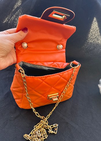 Boncuklu Turuncu Deri Kadın Çanta - Görsel 4