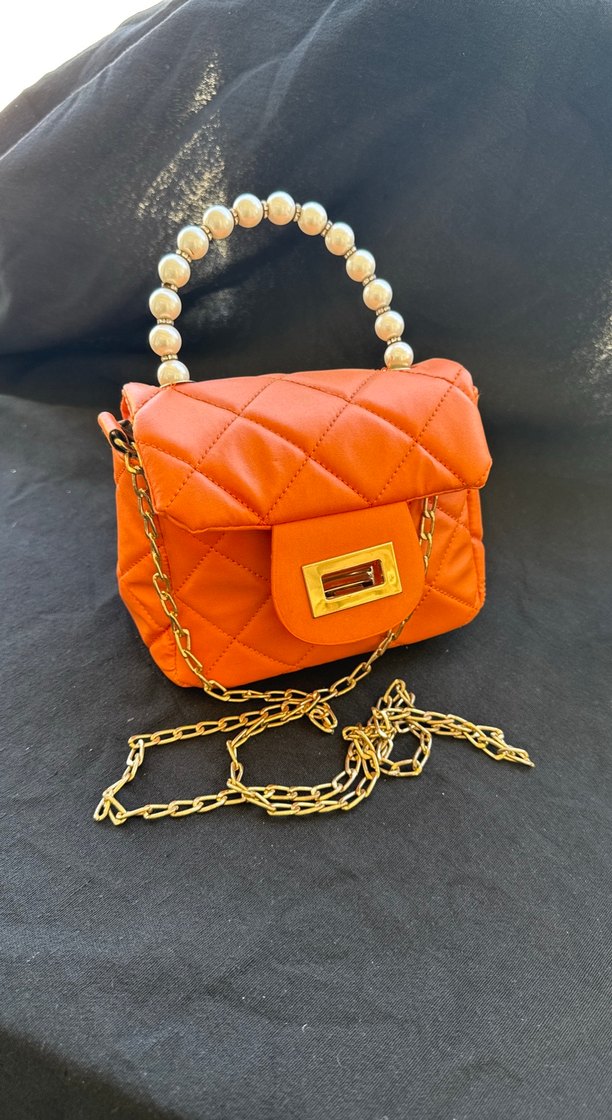 Boncuklu Turuncu Deri Kadın Çanta - Görsel 5