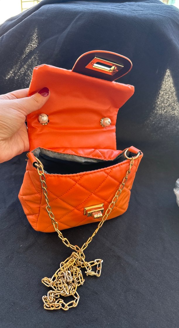 Boncuklu Turuncu Deri Kadın Çanta - Görsel 4