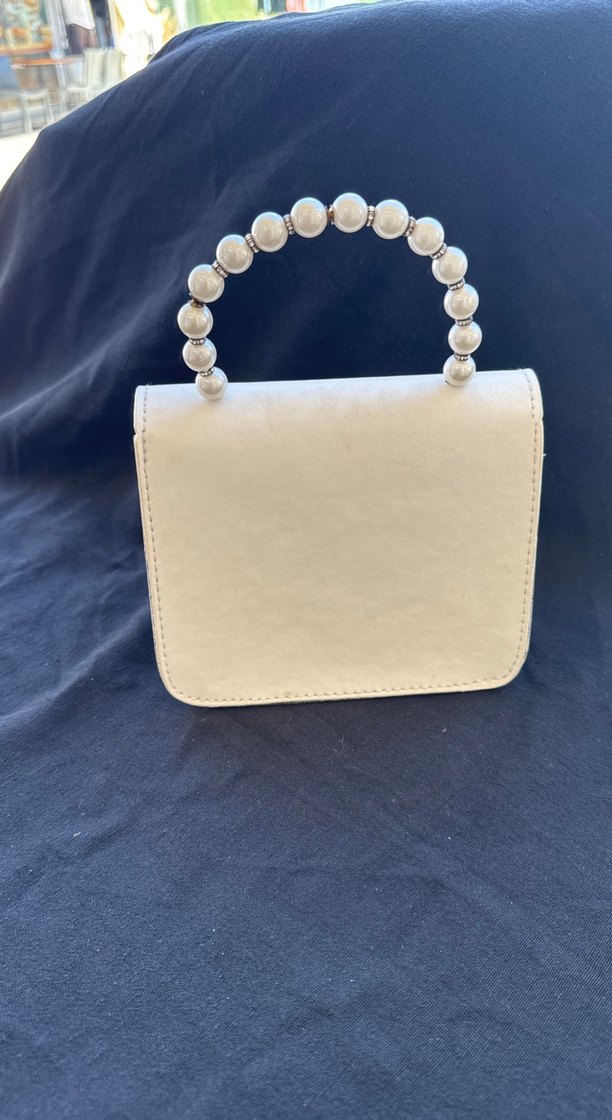 İnci Detaylı Beyaz Deri Kadın Çanta - Görsel 2