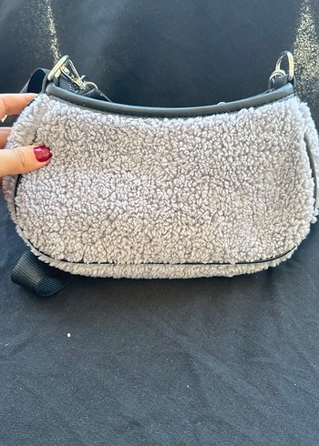 Gri Kadın Peluş Omuz Çantası - Görsel 2