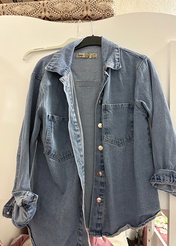 Düğmeli Mavi Kadın Denim Ceket