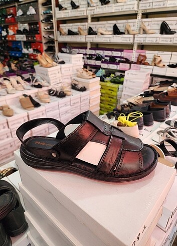 siyah Hakiki deri erkek sandalet - Görsel 2