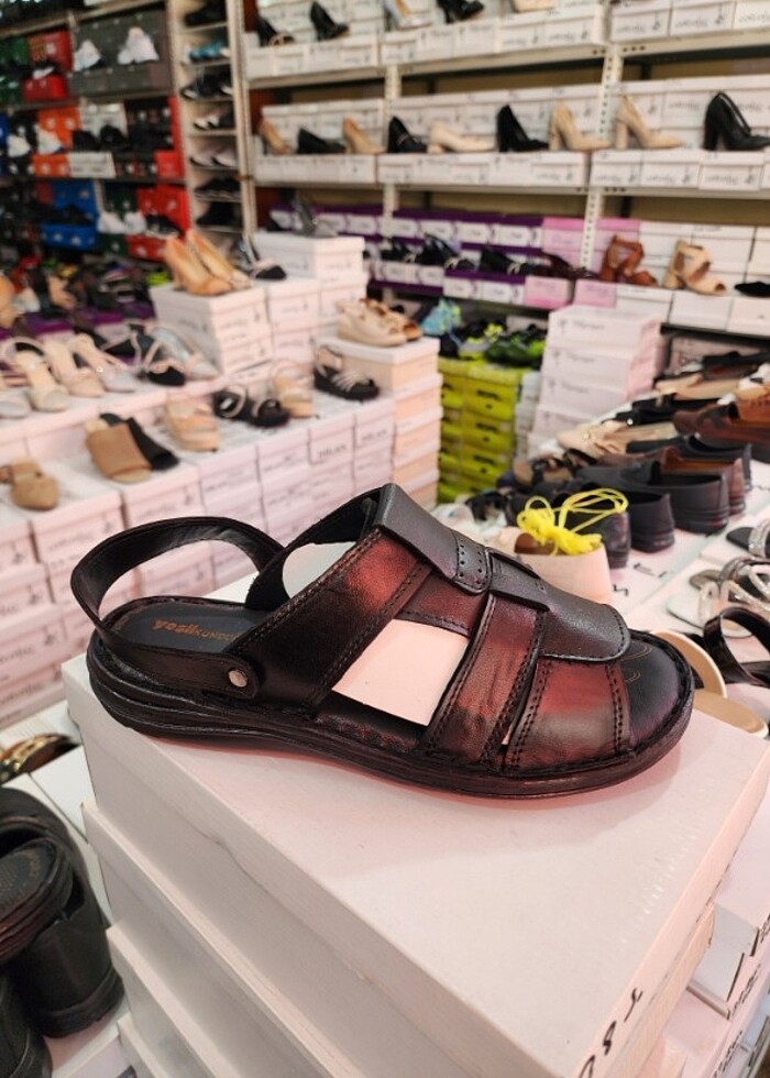 siyah Hakiki deri erkek sandalet - Görsel 2