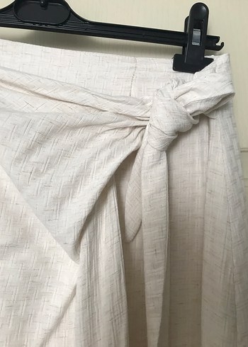 Drapeli Beyaz Uzun Keten Etek - Görsel 2