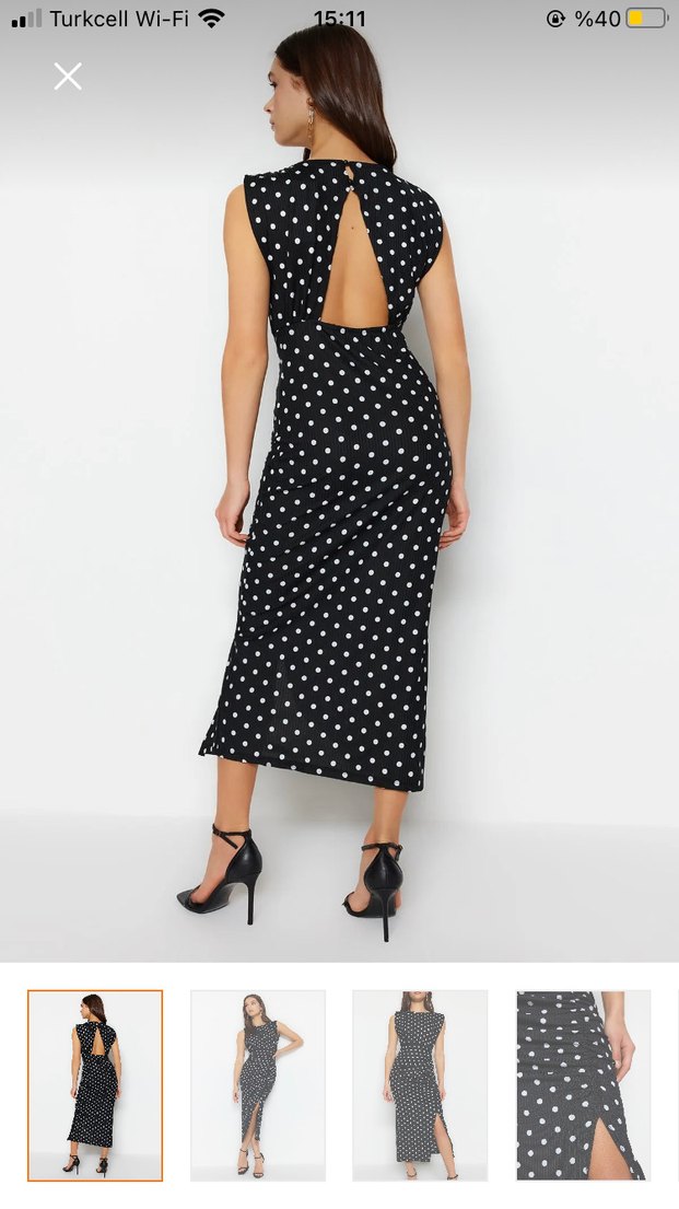 Siyah Puantiyeli Drapeli Uzun Elbise - Görsel 2